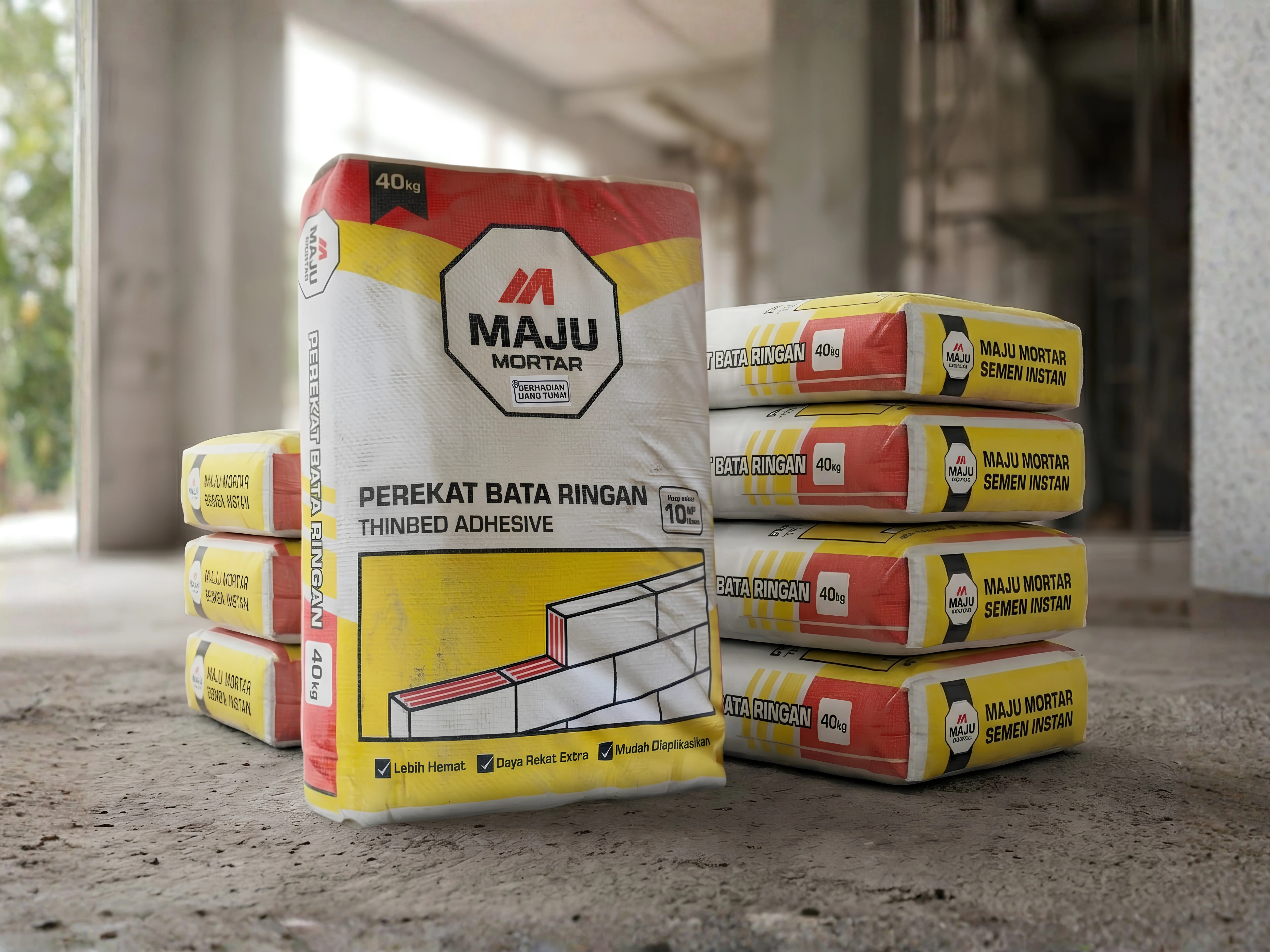 Maju Mortar Semen Instan 40kg — perekat bata ringan gratis untuk pembelian 1 truk Bata Ringan BRICON